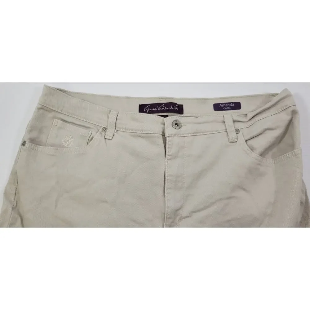L0) Gloria Vanderbilt Amanda Capri Off-White Studded Denim Pants 18 Missy
